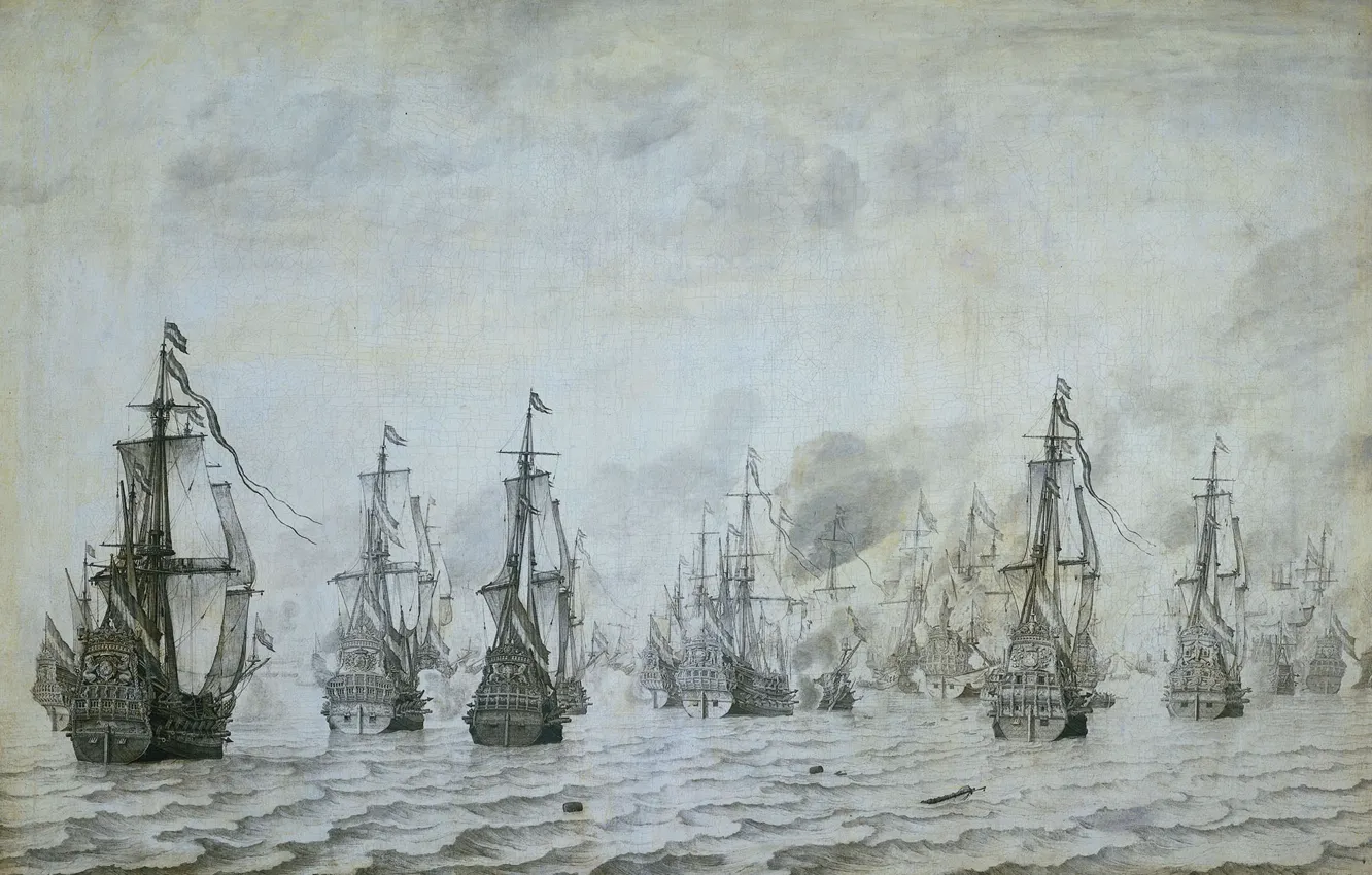 Фото обои картина, чернила, холст, 1659, Willem van de Velde I, Виллем ван де Велде Старший, Морское …
