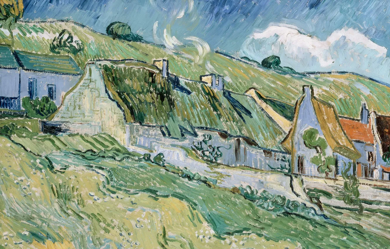 Фото обои пейзаж, дома, картина, Vincent Willem van Gogh, Винсент ван Гог, Коттеджи