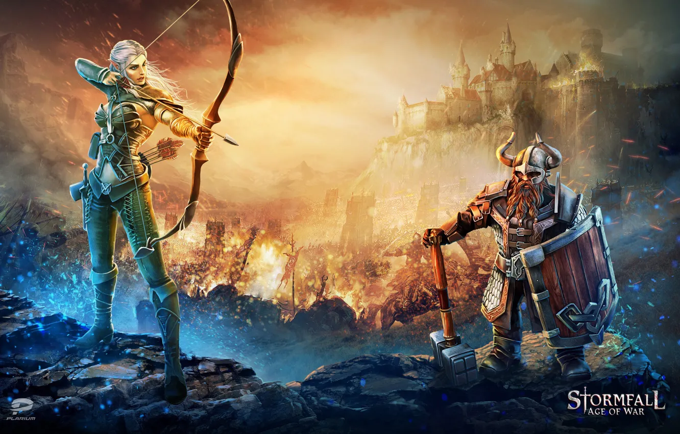 Фото обои game, warhammer, armor, weapon, castle, elf, bow, shield
