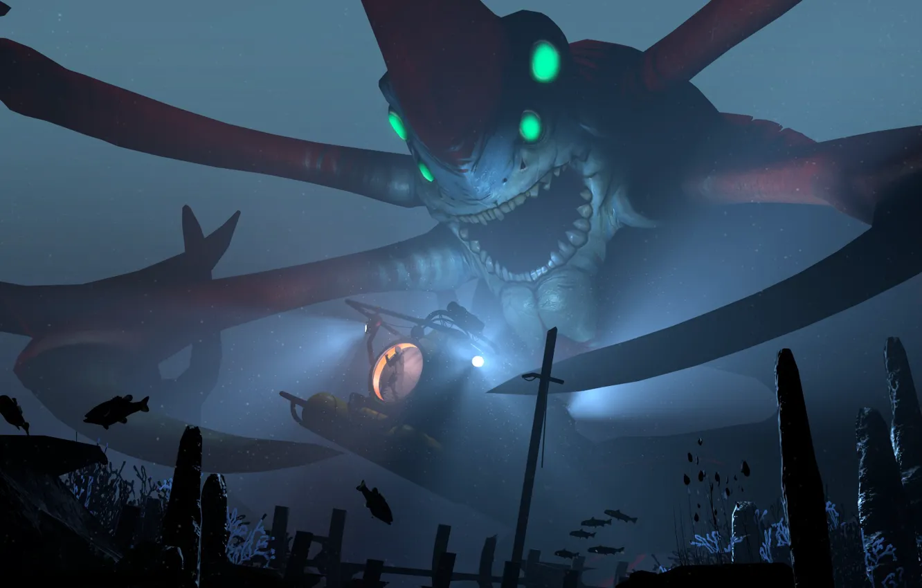 Фото обои монстр, батискаф, Subnautica