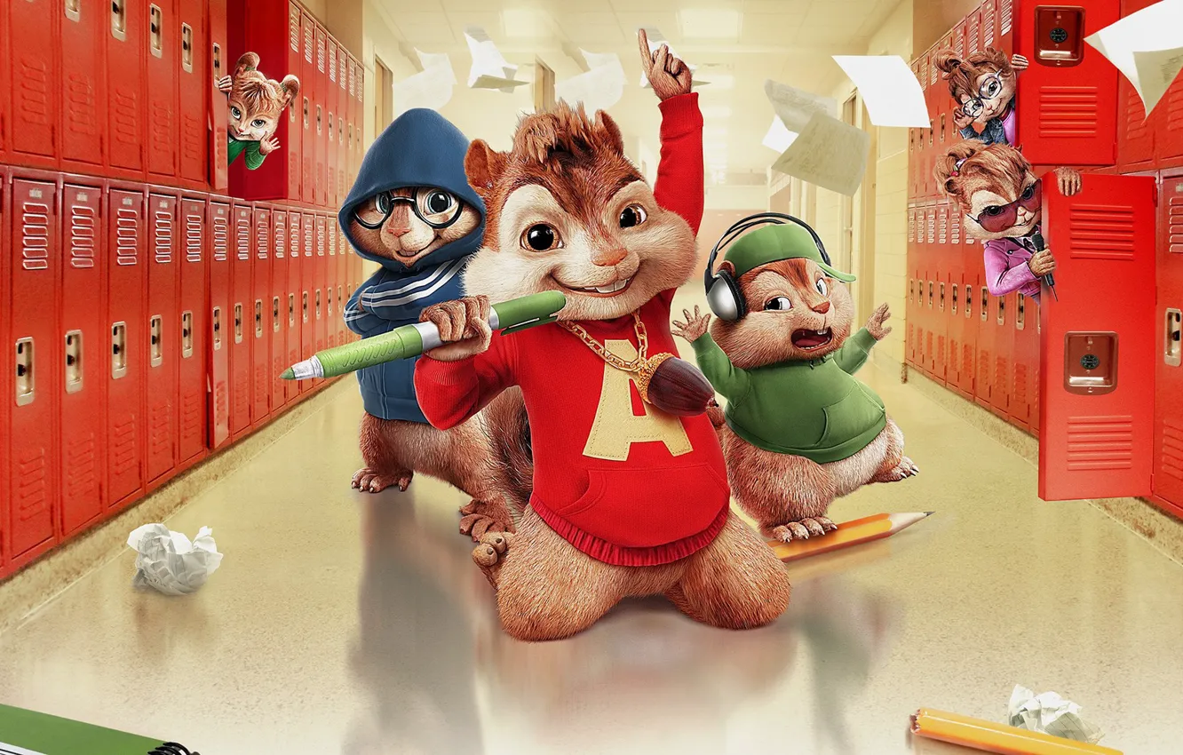 Фото обои cinema, school, movie, singer, film, animated film, animated movie, Alvin and the Chipmunks