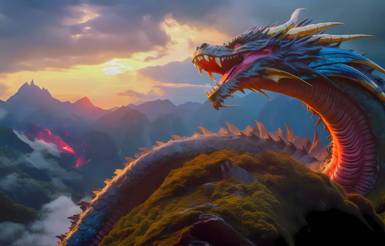 Фото обои Fantasy, Dragon, AI Generated