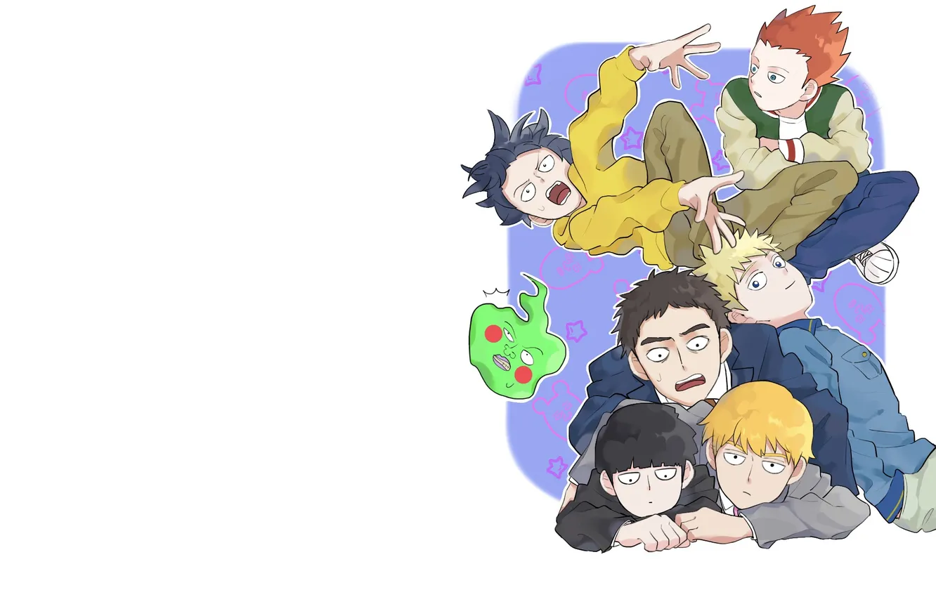Фото обои призрак, школьники, Mob Psycho 100, Кагеяма Шигео, Рейген Аратака, Моб Психо 100