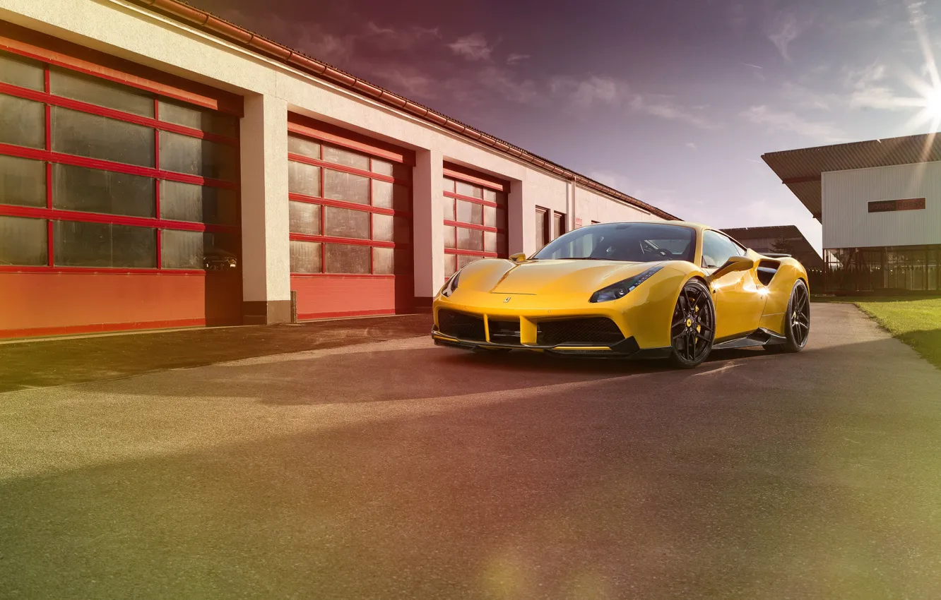 Фото обои машина, желтый, Ferrari, суперкар, supercar, yellow, передок, Rosso