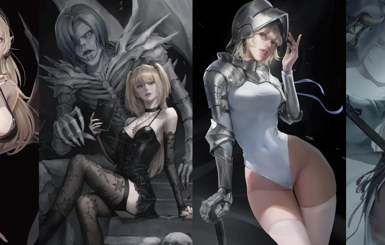 Фото обои Death Note, Anime, armor girls, ENDY, The god of death, Misa & Rem