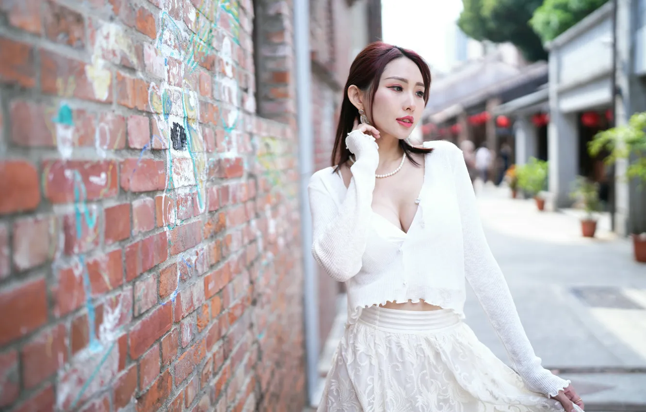 Фото обои девушка, улица, азиатка