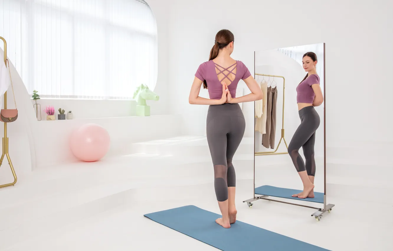 Фото обои gym, leggings, buttock, woman fitness, activewear, woman exercises, woman streching, woman workout