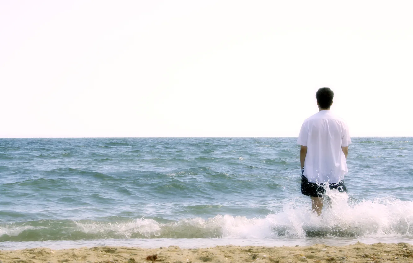 Фото обои пляж, человек, Море, гармония, размышления