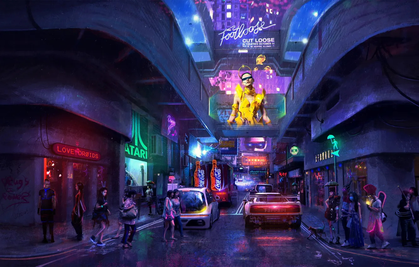 Фото обои sci-fi, neon, cyberpunk, dystopia, artwork, hong kong