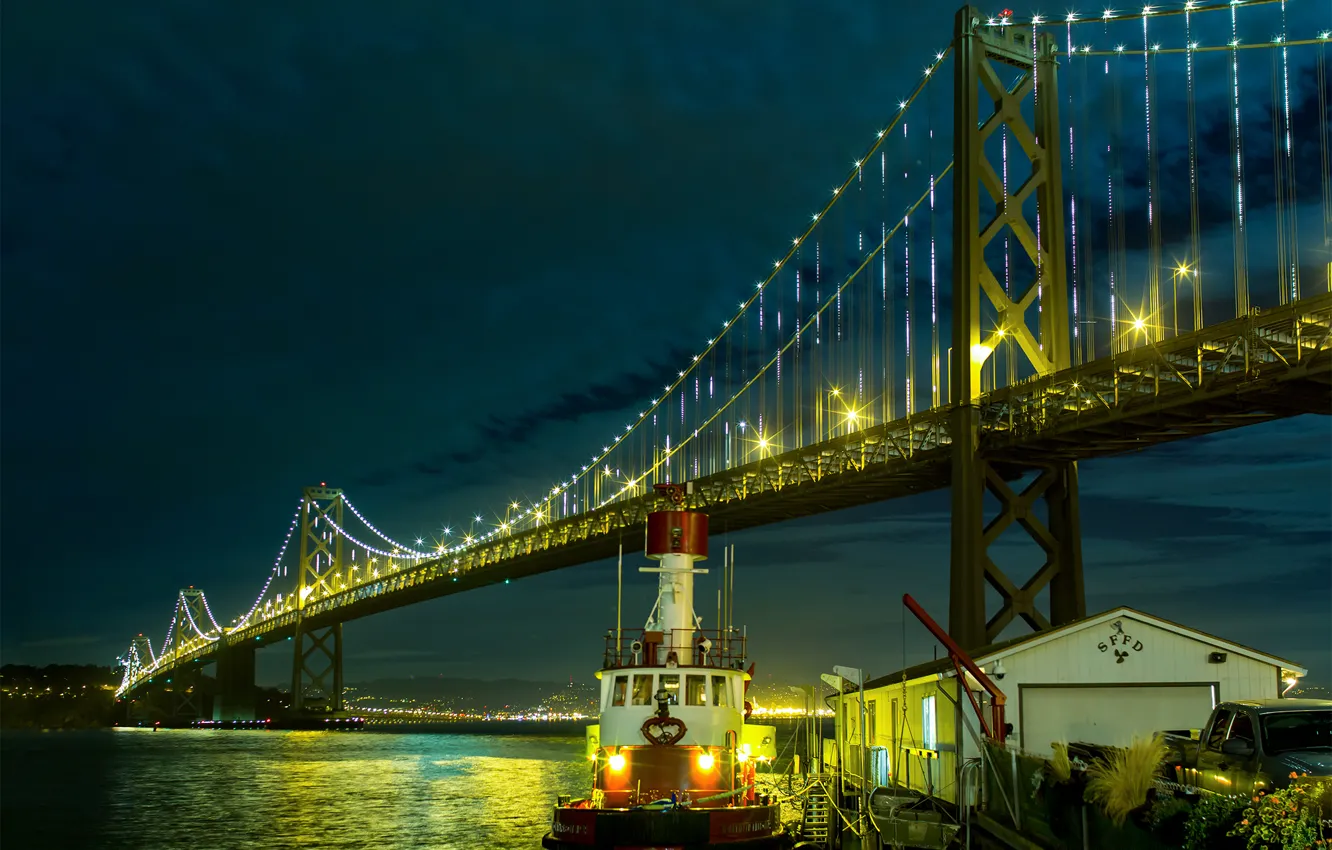 Фото обои ночь, city, залив, Сан-Франциско, USA, США, Окленд, night