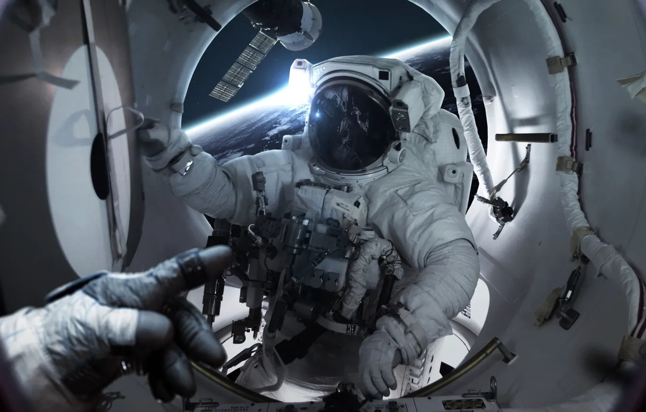 Фото обои Скафандр, Станция, Человек, Астронавт, Костюм, Космонавт, Space, Station