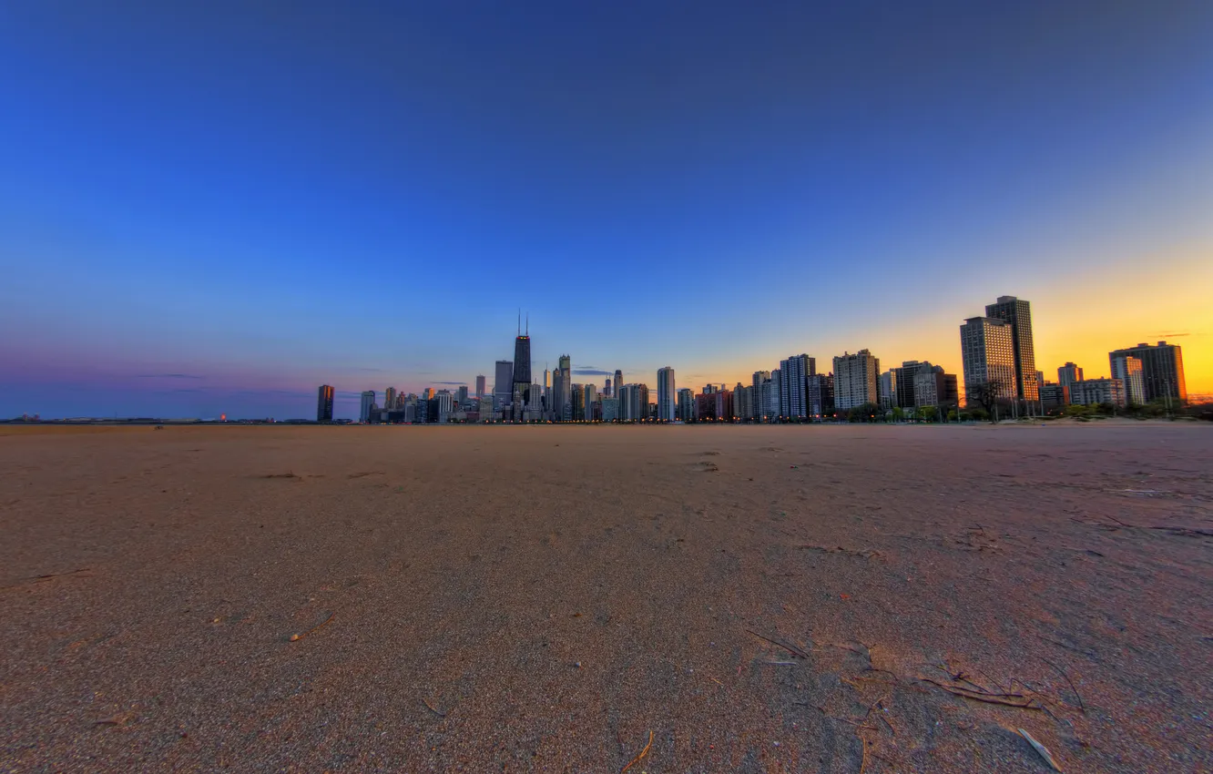 Фото обои пляж, город, небоскребы, USA, Chicago, illinois, панорамма