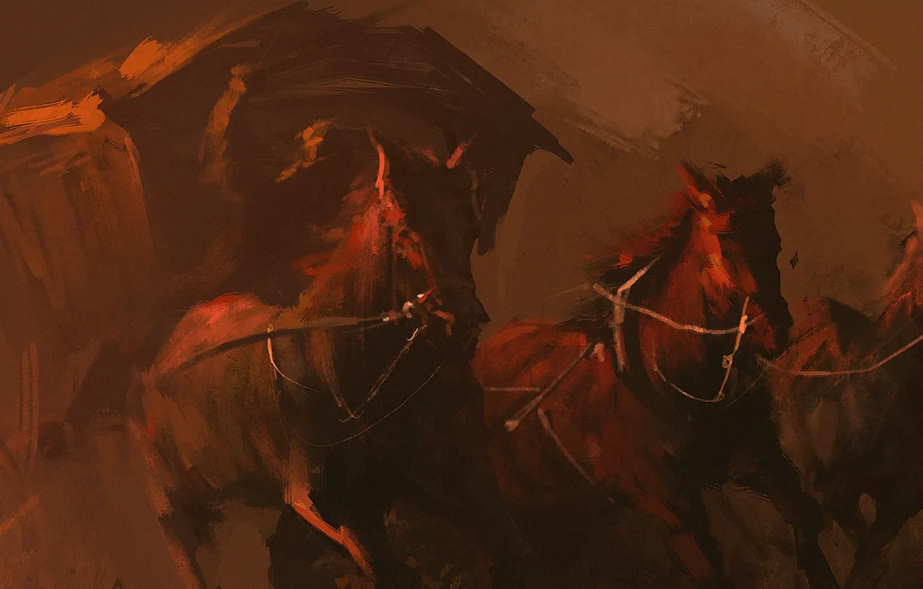 Фото обои лошадь, карета, art, horses