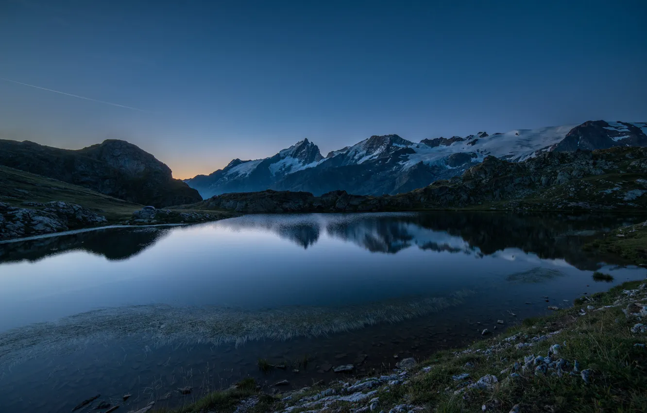 Фото обои пейзаж, горы, ночь, природа, озеро