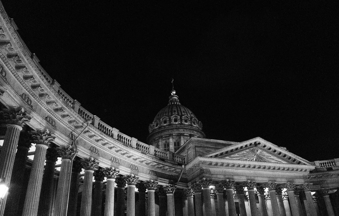 Фото обои Ночь, Санкт-Петербург, Исаакиевский собор, Черное-белое