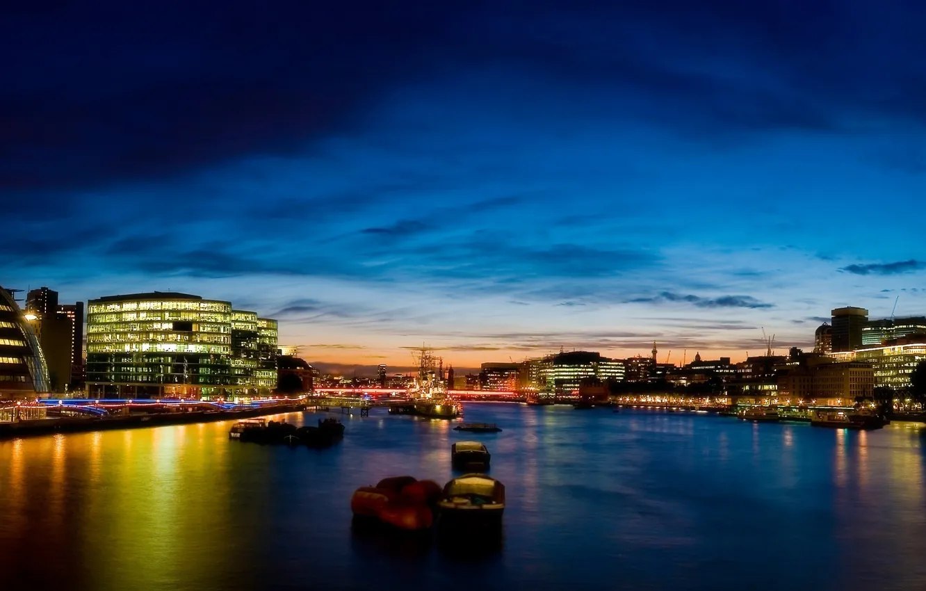 Фото обои река, Лондон, вечер, London