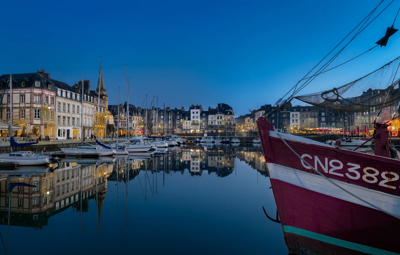 Фото обои Франция, пристань, лодки, вечер, Honfleur