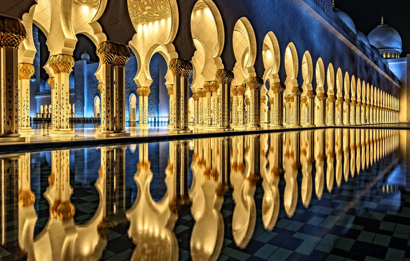 Фото обои отражение, бассейн, архитектура, Мечеть шейха Зайда, Абу-Даби