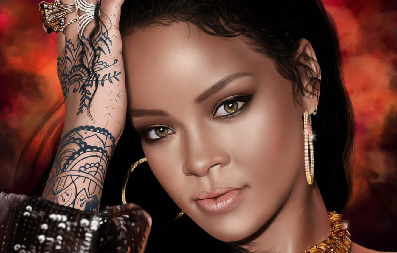 Фото обои лицо, модель, красавица, певица, Rihanna, art, рианна