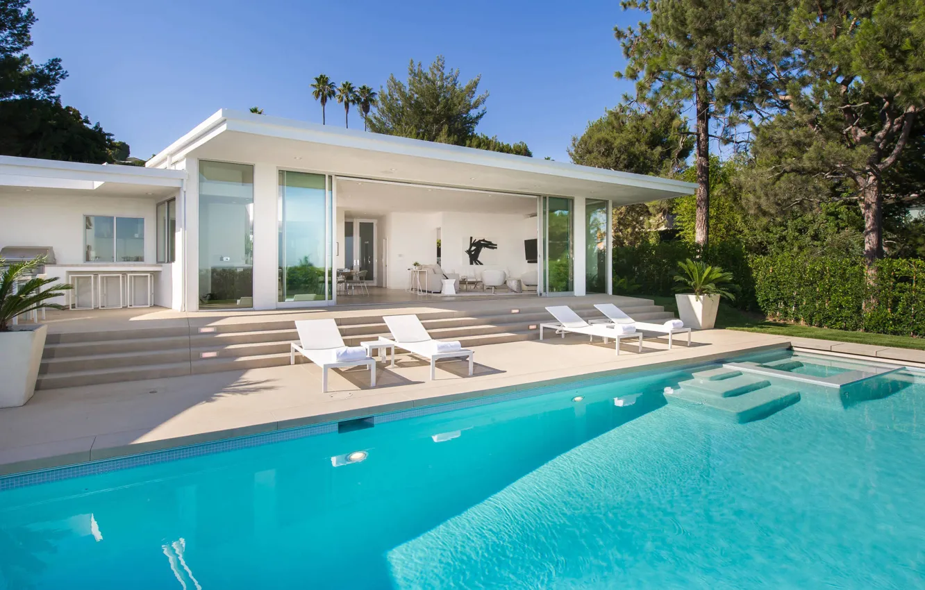 Фото обои вилла, бассейн, терраса, Trousdale House, by Paul Brant Williger