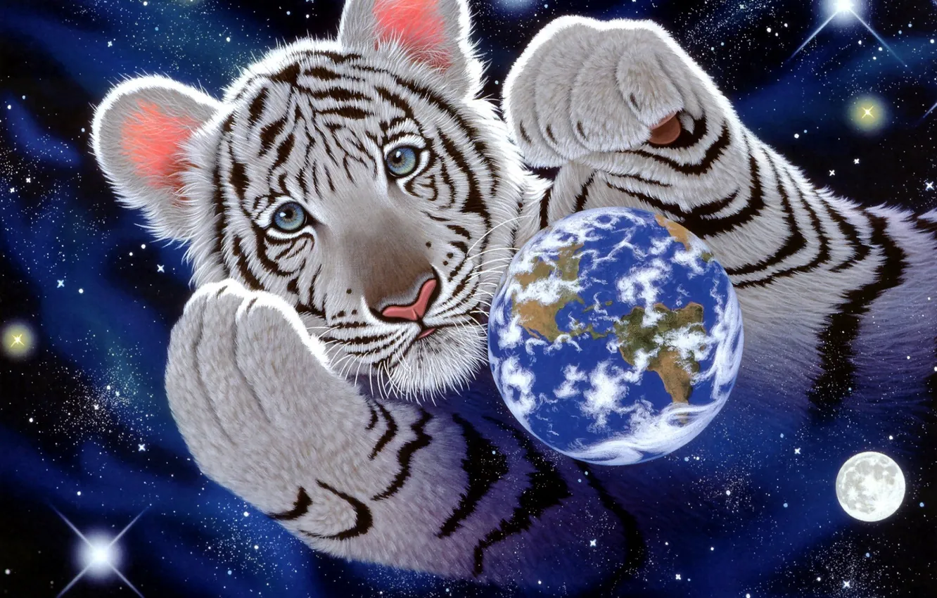 Фото обои планета, арт, Земля, тигры, William Schimmel
