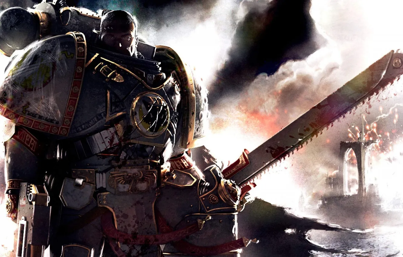 Фото обои болтер, warhammer 40K, Luna Wolves, Sons of Horus, Captain Garviel Loken, former Legion's iconography, цепной …