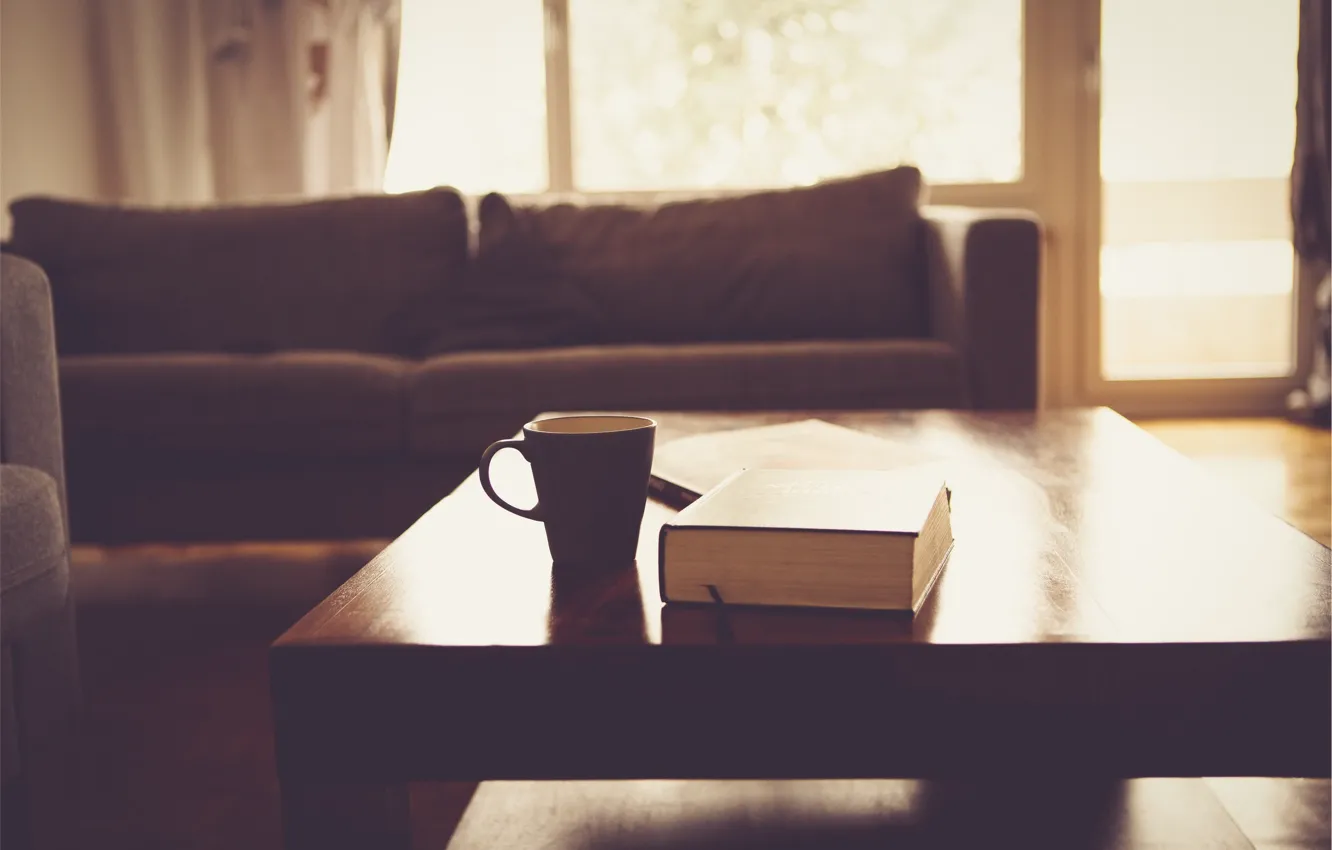 Фото обои стол, комната, кофе, чашка, книга