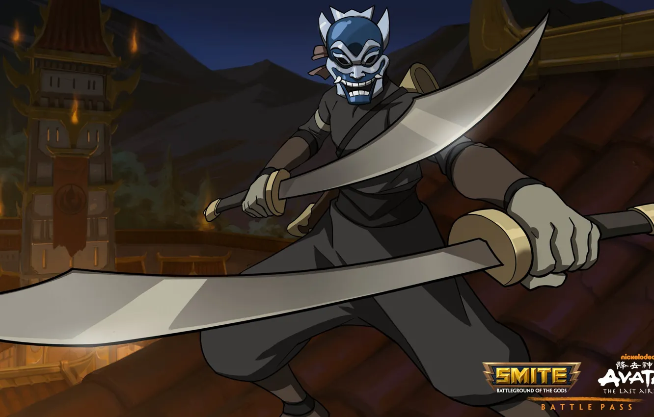 Фото обои маска, ниндзя, мечи, Smite, Susano
