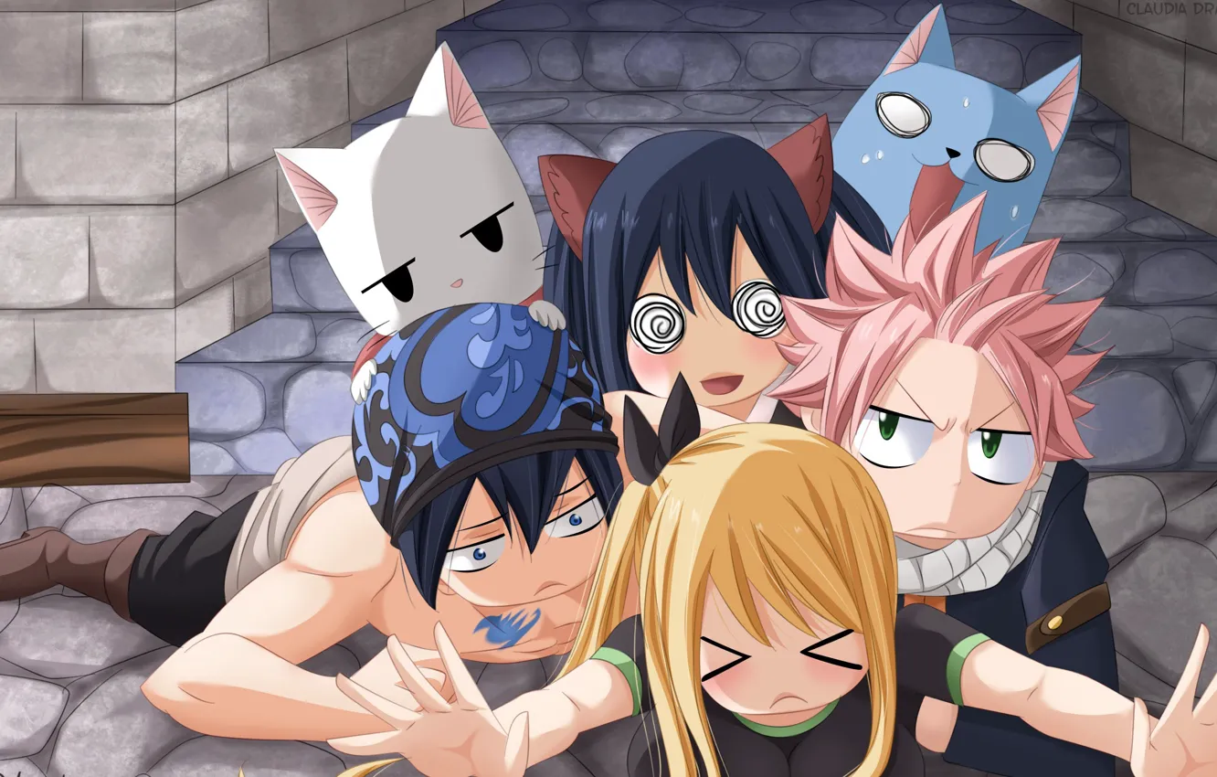 Фото обои game, neko, anime, cat, Lucy, funny, asian, Gray