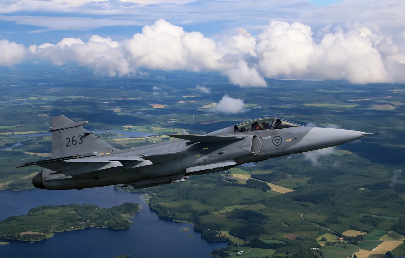 Фото обои ландшафт, истребитель, многоцелевой, Gripen, SAAB JAS 39