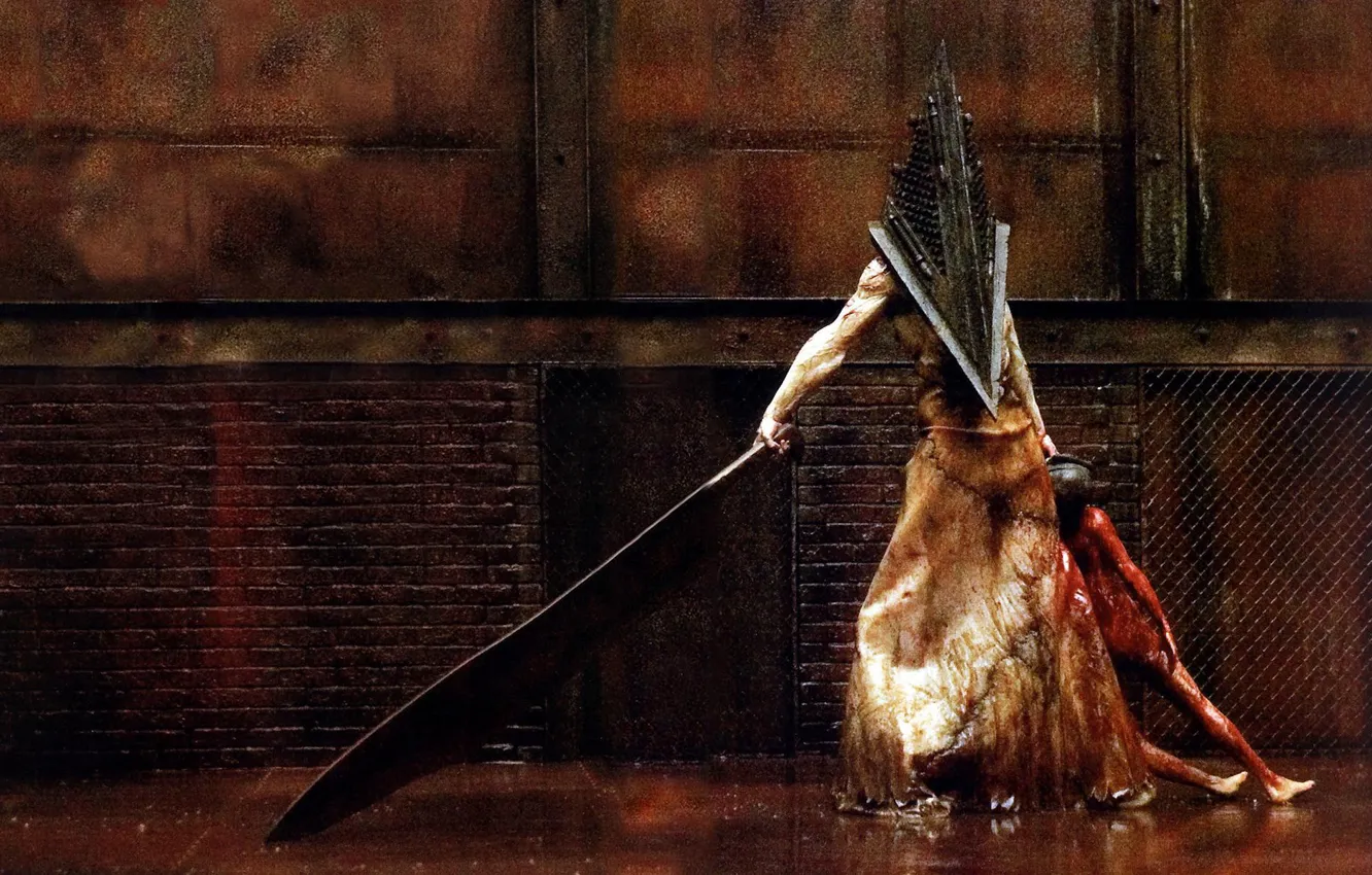 Фото обои кровь, жертва, ужас, убийца, тесак, Silent Hill, pyramid head, Тихий холм