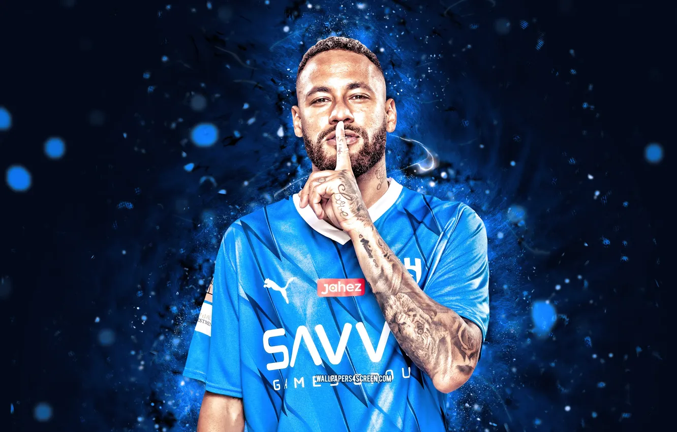 Фото обои Blue, Football, Sport, Soccer, Saudi Arabia, Neymar, Brazilian, Footballer