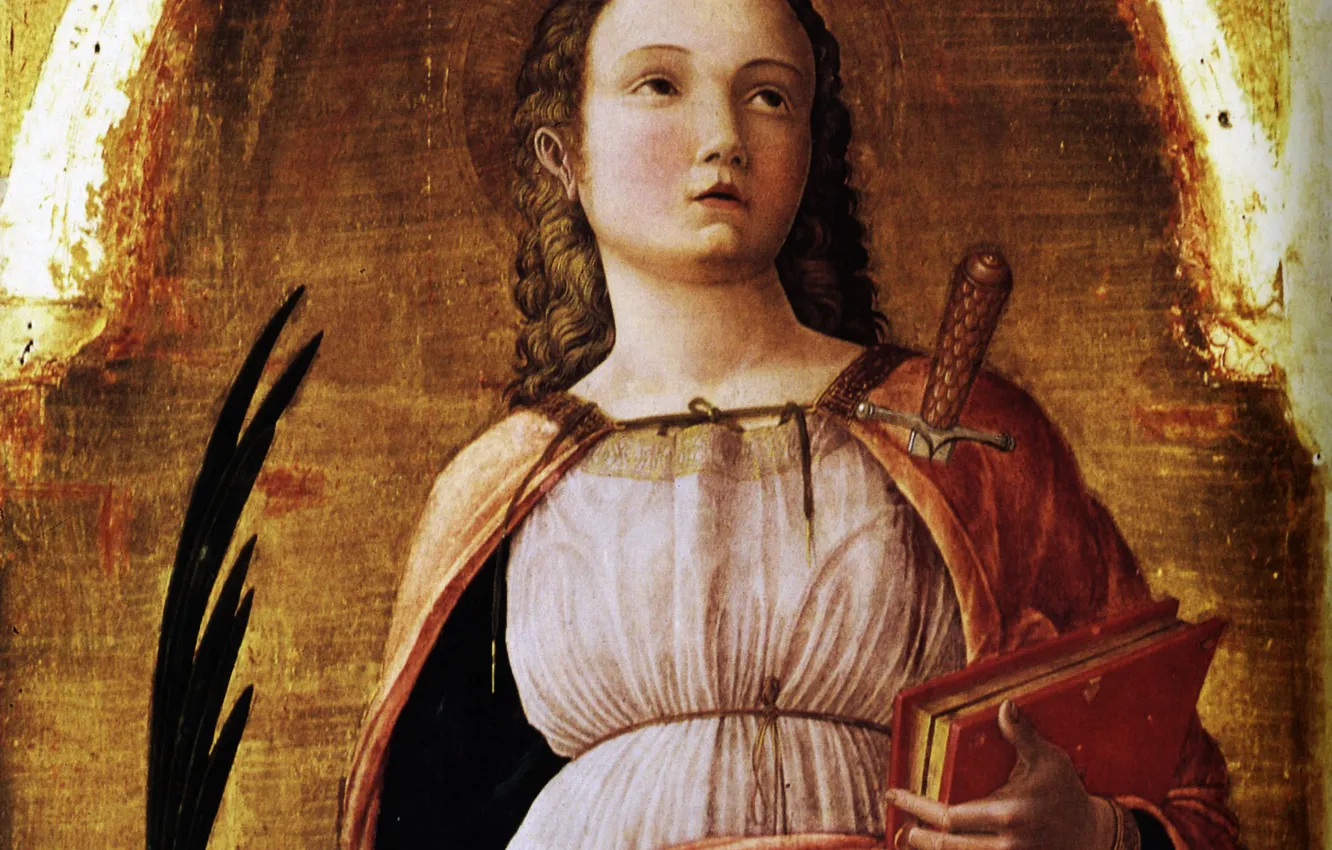 Фото обои Андреа Мантенья, 1455, détail, Sainte, Justine de Padoue
