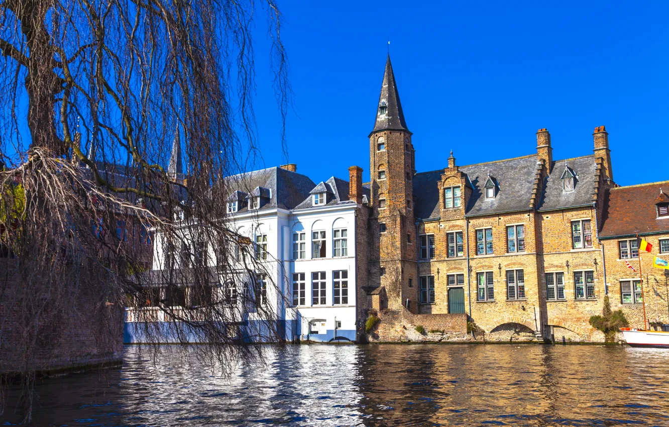 Фото обои дома, Бельгия, Брюгге, Brugge, водный канал