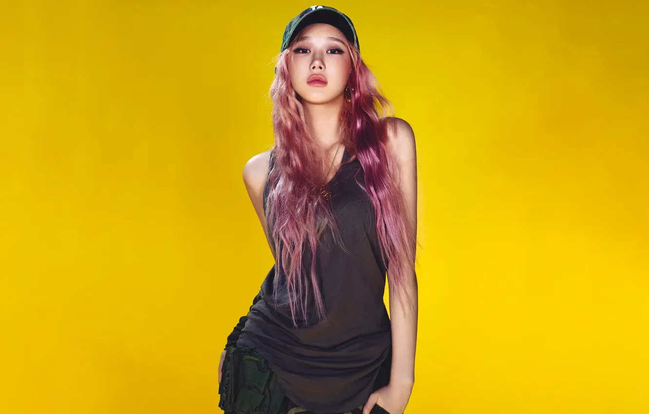 Фото обои Music, Giselle, aespa, K-Pop singer, Yellow background