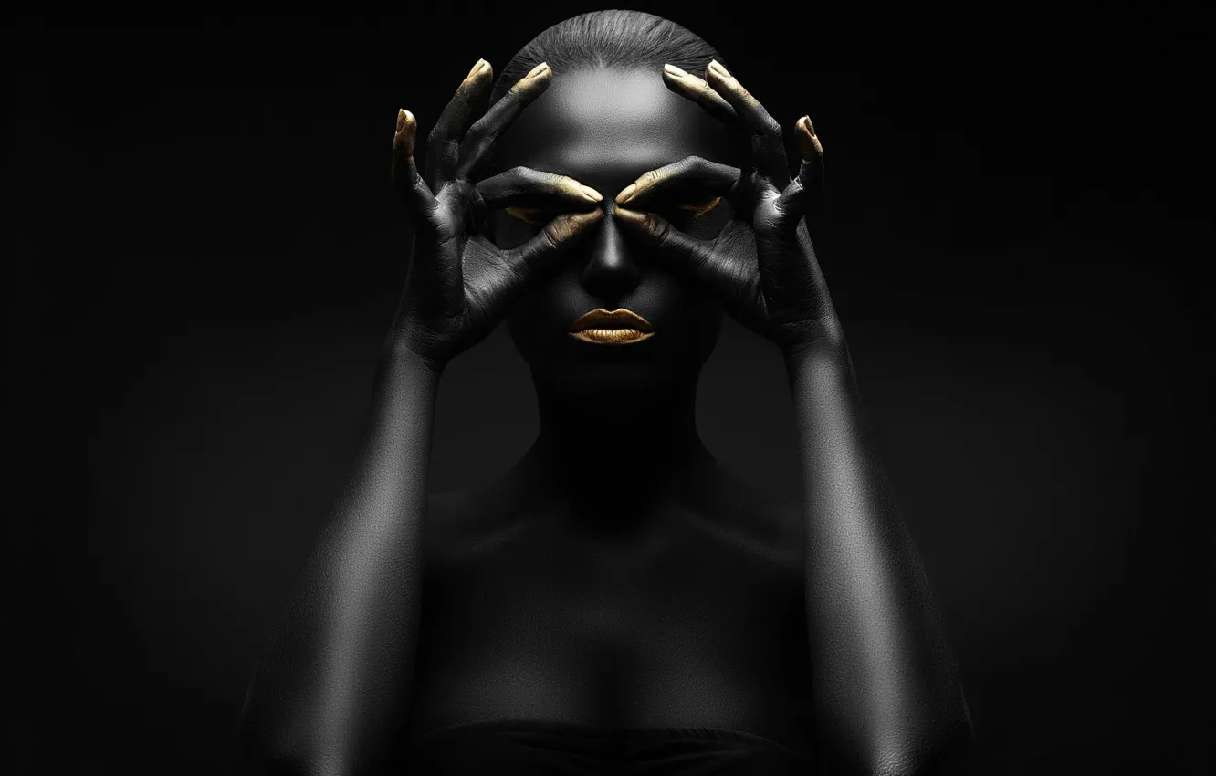 Фото обои gold, black, figure, pose, makeup