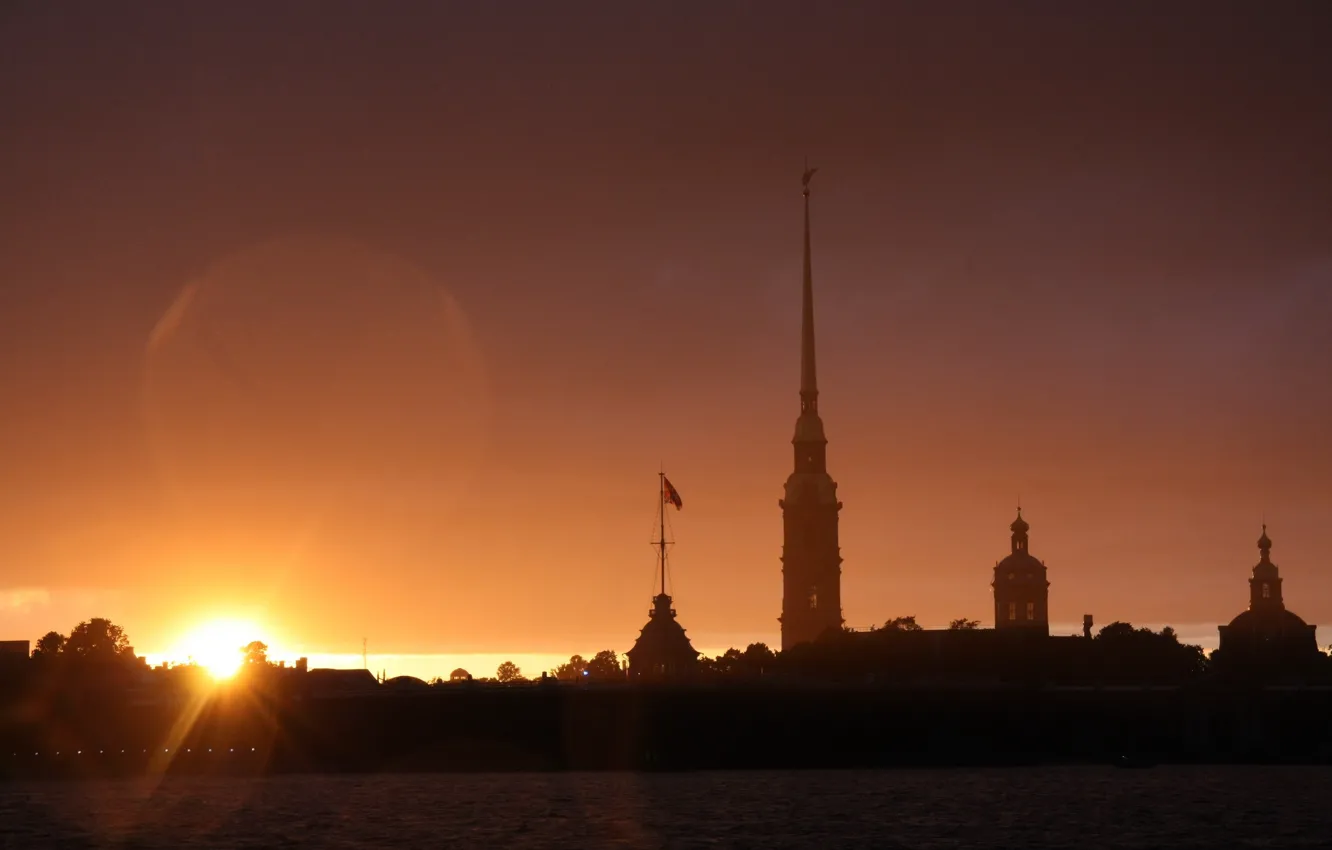 Фото обои закат, Питер, Санкт-Петербург, Петропавловская крепость