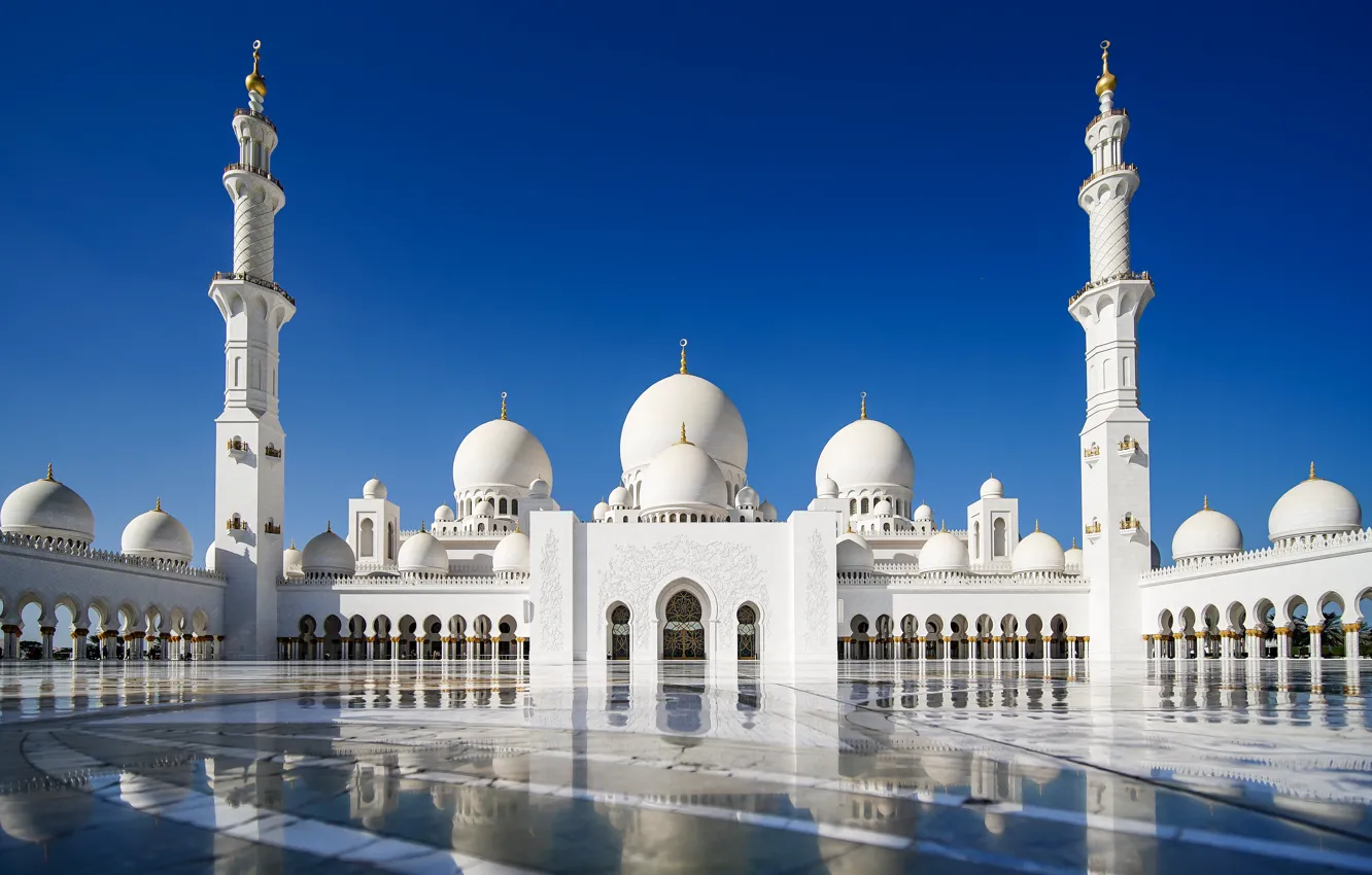 Фото обои небо, отражение, мечеть, Abu Dhabi, ОАЭ, Мечеть шейха Зайда, Абу-Даби, UAE