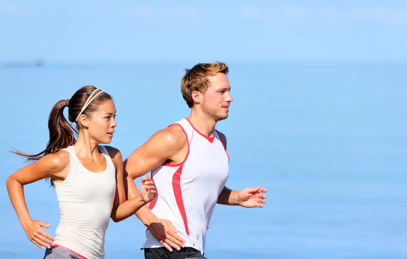 Фото обои water, couple, jogging