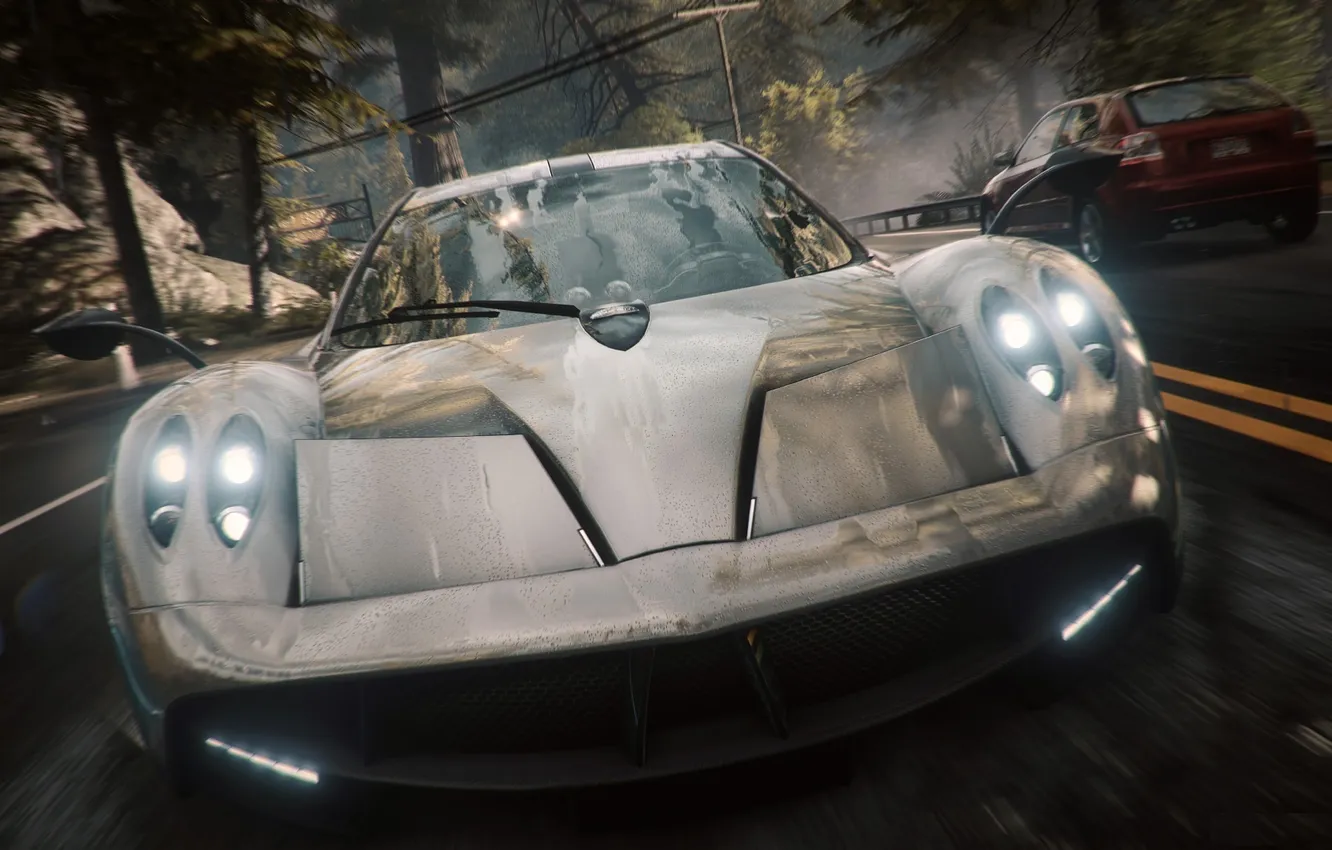 Фото обои гонка, фары, скорость, спорткар, pagani huayra, Need for Speed Rivals