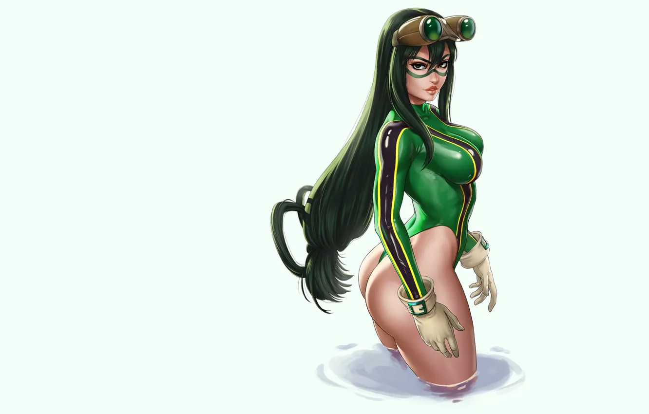 Фото обои girl, hot, sexy, wet, boobs, frog, anime, water