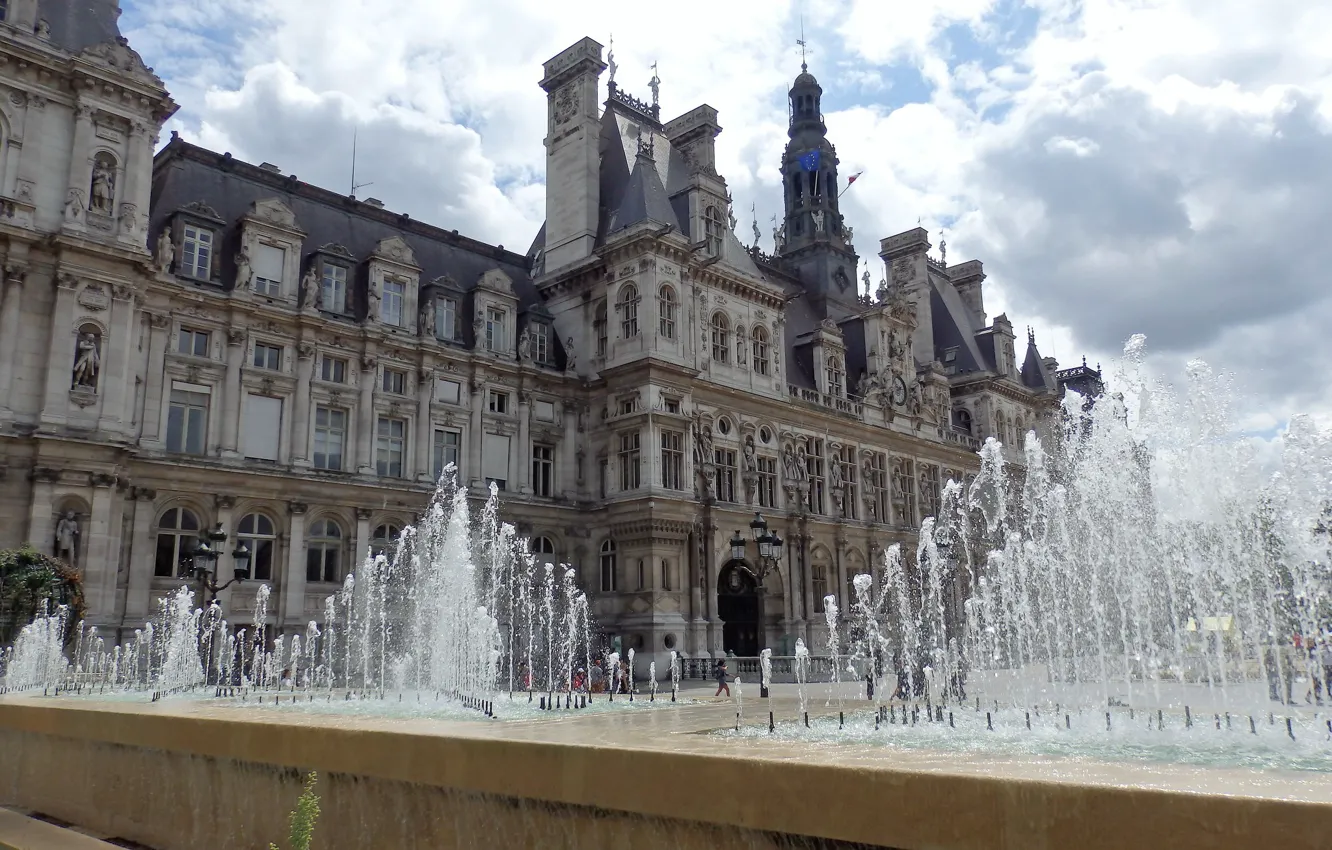 Фото обои Франция, Париж, фонтан, ратуша, Отель-де-Виль