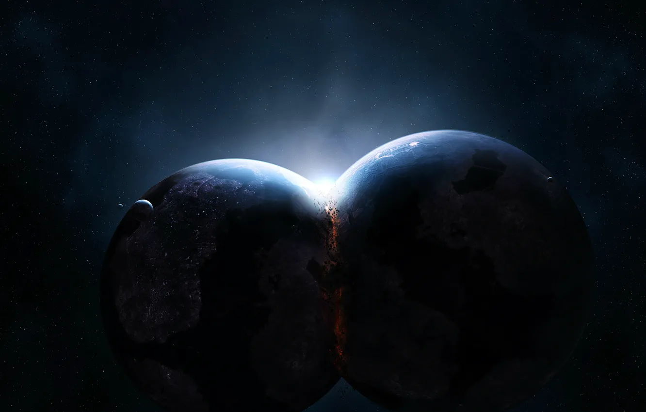 Фото обои planets, sci fi, collision, forces