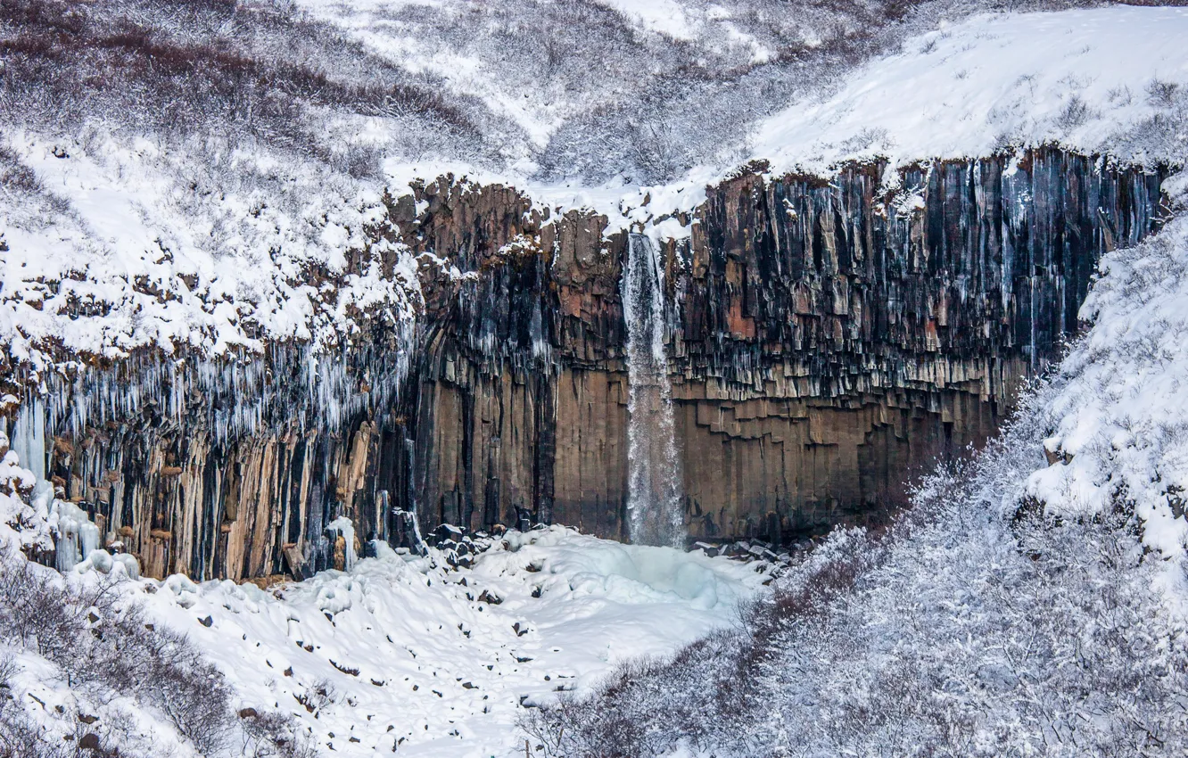 Фото обои снег, скалы, водопад, Исландия