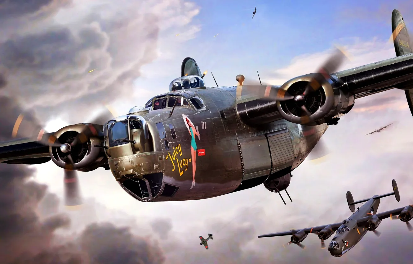 Фото обои США, painting, четырёхмоторный, Вторая Мировая война, Liberator, Consolidated, Тяжёлый бомбардировщик, B-24D