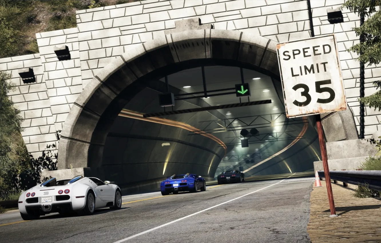 Фото обои дорога, гонка, тачки, тоннель, Hot Pursuit, Need For Speed