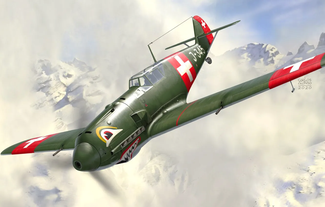 Фото обои истребитель, швейцария, Messerschmitt Bf 109E-3, Carlos Alonso