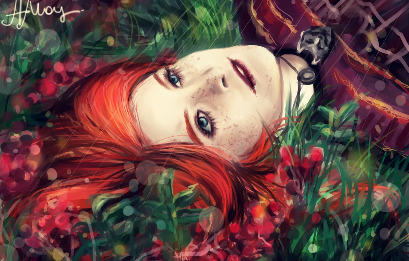 Фото обои трава, девушка, лицо, веснушки, рыжая, Game of thrones, Песнь льда и огня, Sansa Stark