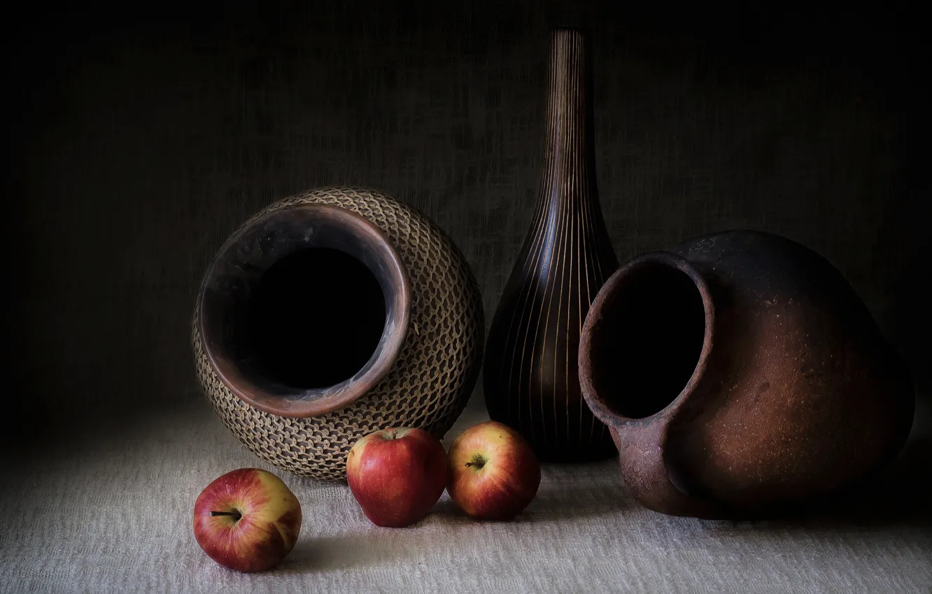 Фото обои яблоки, кувшин, натюрморт