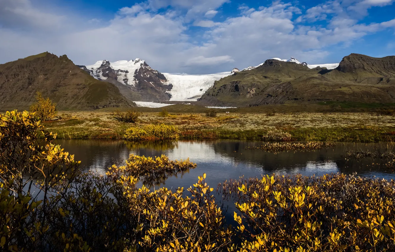 Фото обои снег, горы, природа, озеро, Исландия